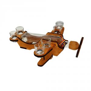 Minibar lemn avion cu sticla si 6 paharute tarie