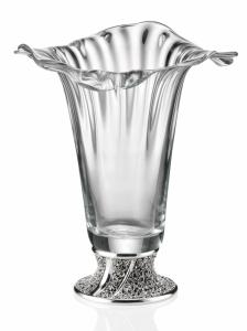 Vaza sticla cu picior argintat Rose