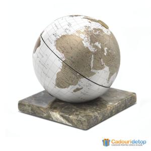 Glob pamantesc de birou cu baza patrata din marmura - Stone White 22 cm