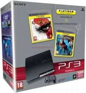 Sony - Consola PlayStation 3 Slim (320GB) + joc God of War III + joc Uncharted 2
