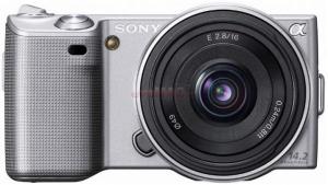 Sony - Promotie Camera Foto Digitala NEX-5D (Argintie) cu Obiective SEL-16F28 si SEL 18-55mm + Geanta LCS-X10 + NPF-W50