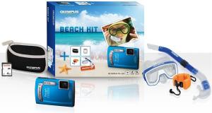 Olympus - BEACH KIT Aparat Foto Digital TG-320 (Albastru)  + Card SD 4GB + Husa + Tub Snorkeling + Vizor, Filmare HD, Poze 3D, Waterproof, Shockproof, Freezeproof