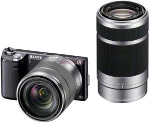 Sony - Promotie Aparat Foto Digital NEX-5NY (Negru), cu Obiectiv 18-55mm si Obiectiv 55-210mm, Filmare Full HD, Ecran tactil si rabatabil, Vedere panoramica 3D