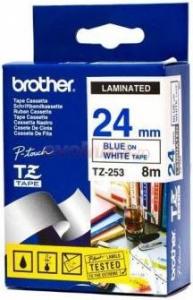 Brother - Banda laminata Brother TZ253 24mm (albastru/alb)