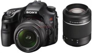 Sony - Aparat Foto D-SLR A57Y (Negru), cu Obiectiv 18-55 mm si Obiectiv 55-200mm, Filmare Full HD, Procesor BIONZ, Vedere panoramica 3D, D-Range Optimiser