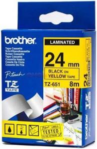 Brother - Banda laminata Brother 24mm TZ651 (negru/galben)