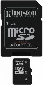 Kingston - Card microSDHC 4GB (Class 10) + Adaptor SD