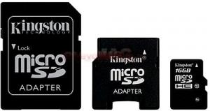 Kingston - Card microSDHC 16GB (clasa 10) + 2 adaptoare