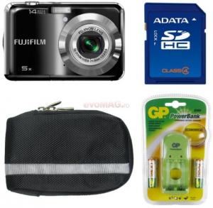 Fujifilm - Promotie Camera Foto Digitala Finepix AX300 (Neagra) + Card SD 4GB + Husa + Incarcator + Acumulatori 1800mAh