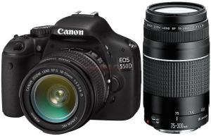 Canon - Promotie    Aparat Foto D-SLR EOS 550D (Negru) cu Obiectiv EF-S 18-55 DC si Obiectiv EF 75-300 DC, Filmare Full HD, 18MP + CADOURI