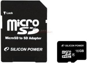 Silicon Power - Card microSDHC 16GB (Class 4) + Adaptor SD