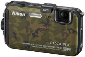 NIKON - Promotie  Aparat Foto Digital COOLPIX AW100 (Camouflage) Full HD, Rezistent la Apa, Soc si Inghet, GPS Incorporat + CADOURI