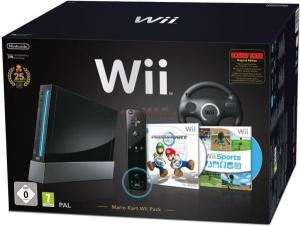 Nintendo - Consola Wii + Mario Kart + Motion Plus + Volan (Neagra)