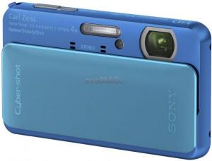 Sony -  Aparat Foto Digital Sony DSC-TX20 (Albastru), Filmare Full HD, Fotografiere 3D, Ecran Tactil, Rezistenta la apa, praf, inghet si socuri
