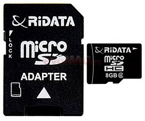 Ridata - Card microSDHC 8GB (Clasa 6) + Adaptor SD