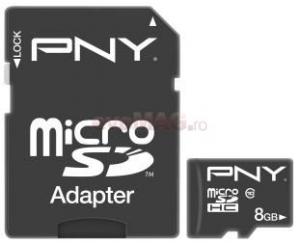 PNY - Card de memorie microSDHC 8GB Class 10 cu adaptor