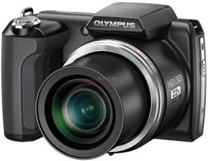 Olympus - Aparat Foto Digital SP-610UZ (Negru) Filmare HD, Poze 3D + Geata Asmara + Card SD 4GB + Incarcator BMC-50 cu 4 Acumulatori