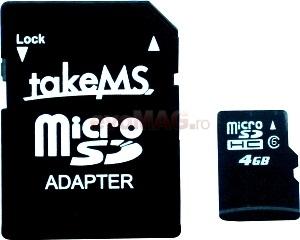 TAKEMS - Card microSDHC 4GB (Clasa 6) + Adaptor SD