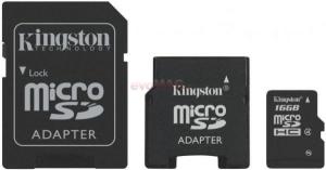 Kingston - Card microSDHC 16GB (Class 4) + 2 Adaptoare