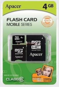 Apacer - Card microSDHC 4GB (Class 6) + 2 Adaptoare microSD