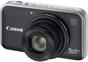 Canon -     Aparat Foto Digital PowerShot SX210 IS (Negru), 14MP, Zoom Optic 14x, Stabilizator optic imagine, Filmare HD, HDMI + CADOURI