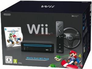 Nintendo - Consola Nintendo Wii + joc Mario Kart + Remote Plus + Nunchuck + Volan (Neagra)