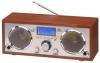 Radio stereo cu ceas, carcasa lemn,