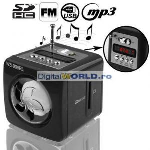 Mini Boxa cu MP3 Player si Radio FM portabil, cu acumulator, display si port USB/SD/MMC, WS-908RL - pret redus