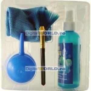 Set pentru curatat ecran laptop, monitor LCD, televior, tastatura, kit curatare 4 piese: solutie spray, pensula, pompita, laveta