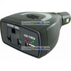 Invertor auto 12V-220V 75W, pentru Laptop, TV, etc.