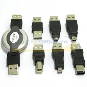 Kit cablu si mufe USB si FireWire, 7 piese, prelungitor retractabil inclus