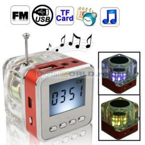 Mini Boxa cu MP3 Player, Radio FM, Ceas, display LCD, acumulator, port USB, card micro-SD, gama PREMIUM