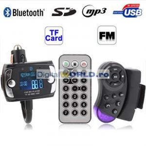 Car-Kit Bluetooth cu Display LCD, Modulator FM si telecomanda pe volan