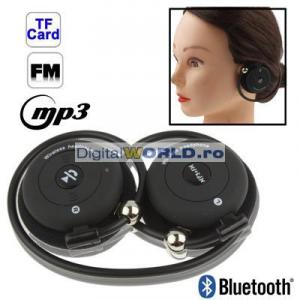 Casti pliante bluetooth cu MP3 player, radio FM, microfon si slot Micro-SD, pentru conectare la PC, laptop, telefon, tableta