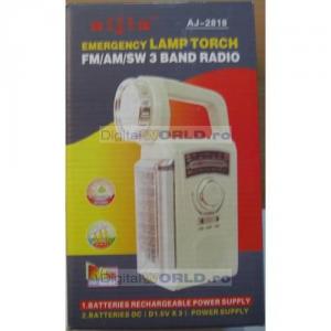 Lanterna cu Radio AM/FM, 5+10 LED-uri, acumulator, incarcare de la priza, lampa lucru si ambientala