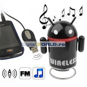 Set 2 mini-boxe wireless robot ANDROID, cu Radio FM, pentru PC, laptop, TV