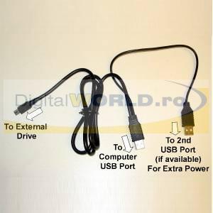 Cablu USB in Y, cu 2 conectoare A si un conector mini USB