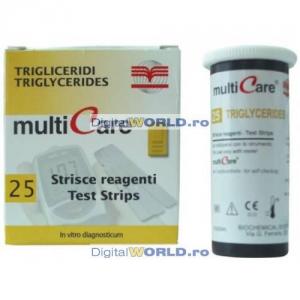 Teste trigliceride (cutie 25 buc.) pentru aparat Multicare (test testere strip stripuri rezerva rezerve bandeleta bandelete lamela lamele consumabile)