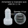 Alimentator si incarcator auto cu iesire dubla usb, 5v, curent maxim