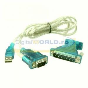 Cablu Adaptor USB - serial RS232 + adaptor serial 9 - 25 pini, cablu