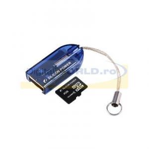 Card memorie Micro SD, SDHC 8GB, clasa 6, cu USB Card Reader, Silicon   Power