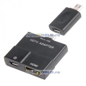 Adaptor micro USB MHL - HDMI TV Full HD, pentru conectare la televizor, telefoane si tablete compatibile MHL (de ex. Samsung Galaxy S2, S3, S4, Tab 3, LG Optimus, HTC One, Evo, Huawei, ZTE, Sony, etc.)