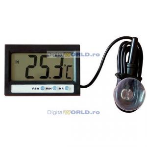 Termometru dual cu sonda, pentru aer, lichide, incinte termostatate, frigidere, prevazut cu ceas digital