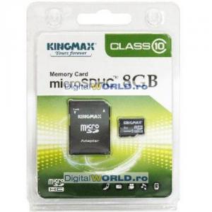 Card memorie MicroSD, SDHC 8GB, cu adaptor, Kingmax, clasa 10