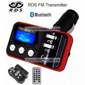 Modulator FM cu RDS si Bluetooth, tip SOUND-FLY, cu functie Car-Kit si telecomanda pe volan