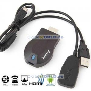 Adaptor HDMI stick dongle MiraScreen ChromeCast iPUSH MiraCast WiDi WiFi direct AirPlay DLNA EZCast, conectare telefon, smartphone, tableta, PC sau Media Player la televizor sau Smart TV, transfer filme, muzica, poze direct pe ecranul televizorului