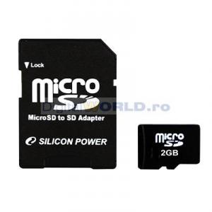 Card memorie Micro SD (TransFlash) 2GB, cu adaptor, Silicon Power-5185