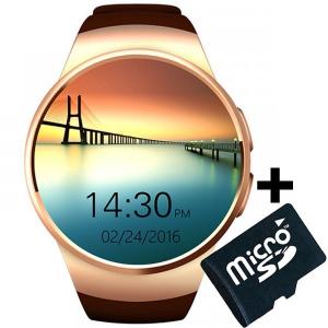 Ceas Smartwatch cu Telefon iUni KW18, Touchscreen 1.3 Inch, Notificari, iOS, Android, Gold + Card MicroSD 4GB