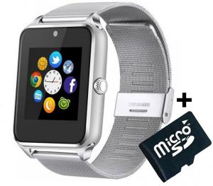 Ceas Smartwatch cu Telefon iUni Z60, Curea Metalica, Touchscreen, Camera, Silver + Card MicroSD 4GB