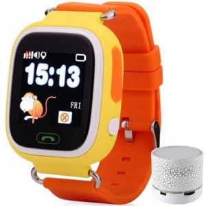 Ceas Smartwatch cu GPS Copii iUni Kid100, Touchscreen, BT, Telefon incorporat, Buton SOS, Orange + Boxa Cadou